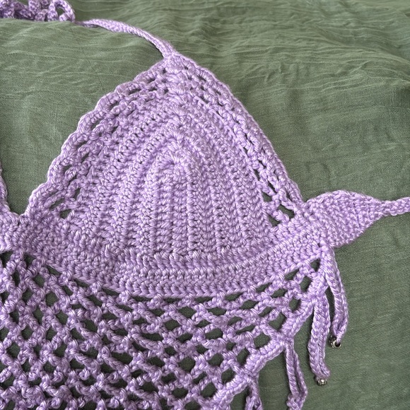 Handmade by Me Lavender Crochet Halter Top with Beads Size B Cup - Picture 3 of 3